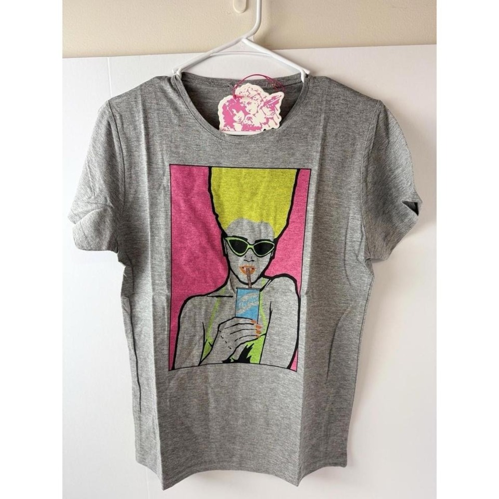 Fiorucci Italy Womens Black Retro T-shirt Sz‎ Large Gray Pink